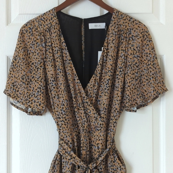 Greylin Anthropologie Galena Surplice Short Sleeve Wide Leg Jumpsuit Honey XS - Picture 2 of 16